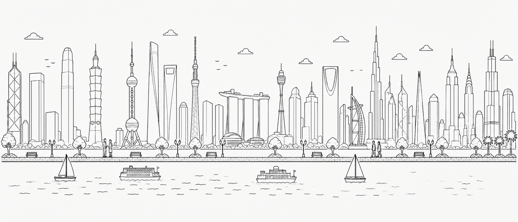 Global city skyline illustration